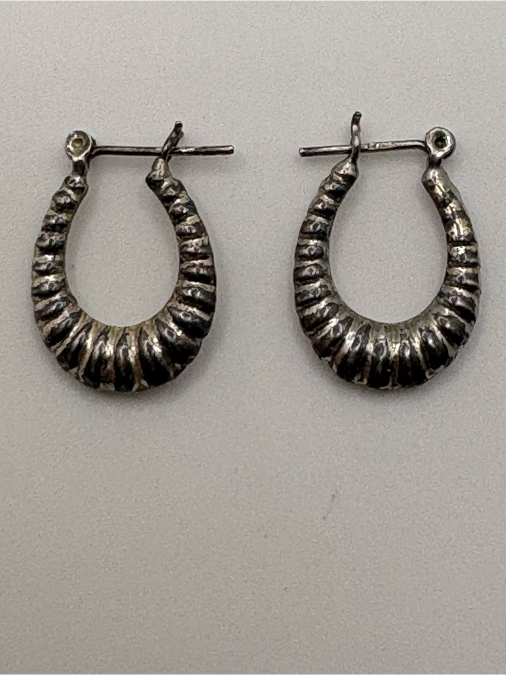 Vintage Sterling Silver 925 Ribbed Melon Hoop Earrings Small Gothic⁠
